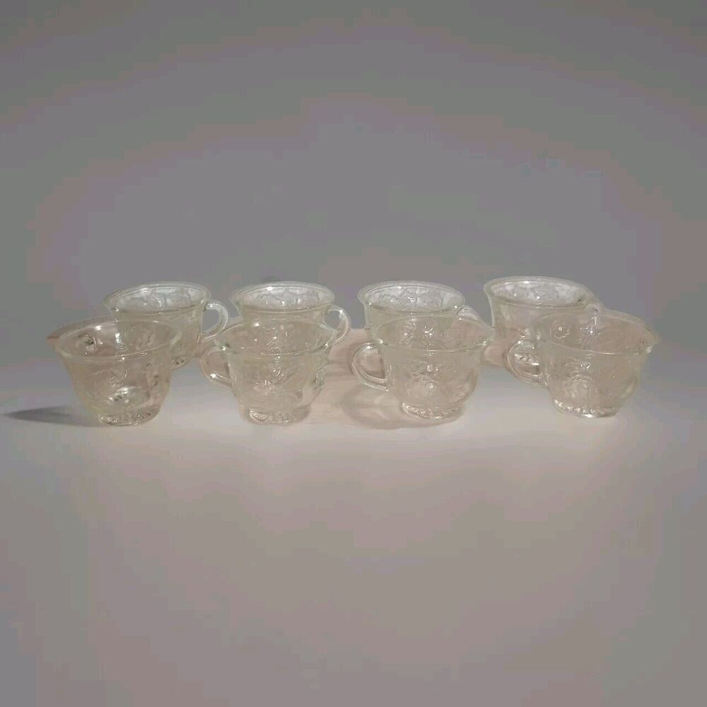 Set Of 8 1297 Punch Bowl Cups Grapes Engraved With Hooks IBM 1902 Vintage USA